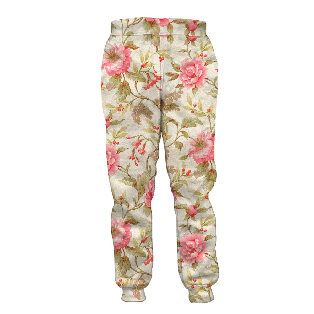 Redcats-pantalones de chándal informales para hombre, con estampado de flores rosas, 3D