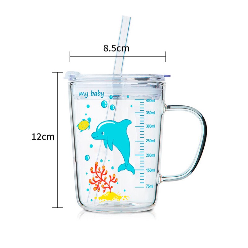 Taza de leche para niños, taza de cristal para el hogar, taza para el desayuno, copa de paja de 450ml: 6