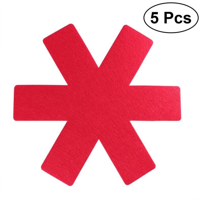 5pcs Pot & Pan Protectors Gray Print Premium Divider Pads to Prevent Scratching Separate and Protect Surfaces for Cookware: Bright Red