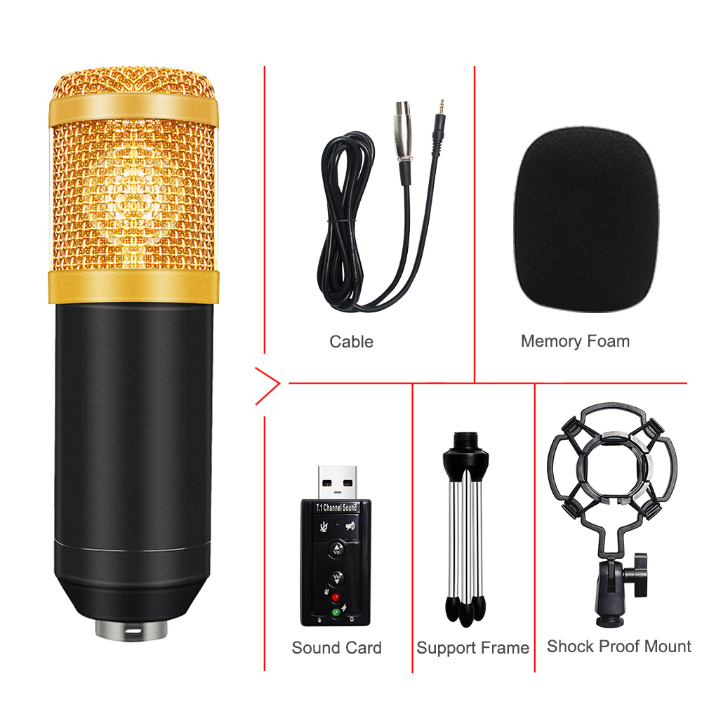 BM800 Microfoon Set Met Geluidskaart Microfono Karaoke Microfoon Opname Studio Bm800 Mic Ktv Karaoke Mic Braodcasting Zingen: 6