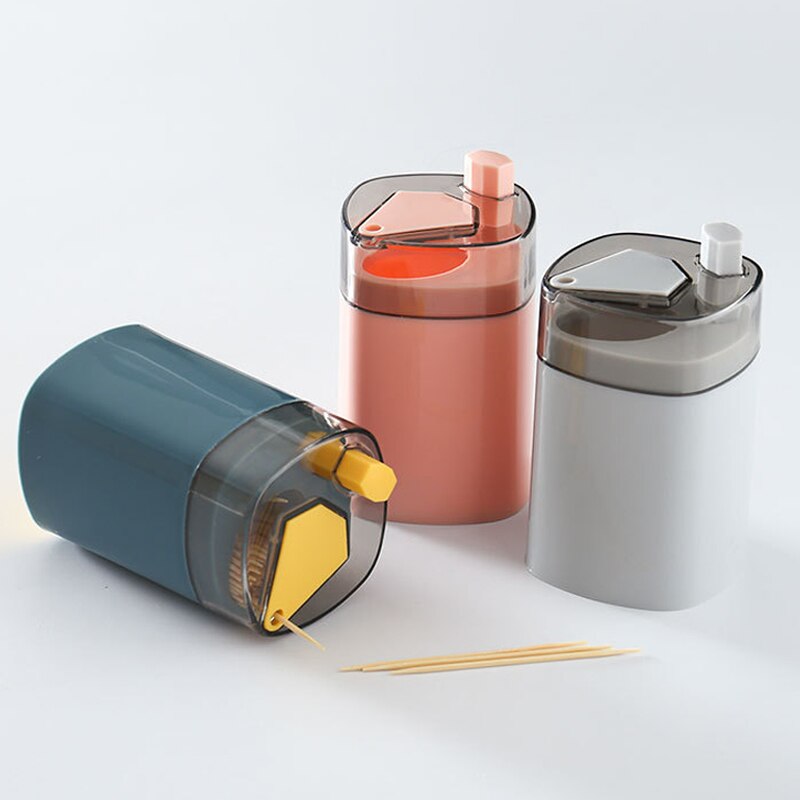 Toothpick Holder Box Press Auto Pop-up Toothpick Container Storage Bottle Jar 200pcs Disposable Bamboo Toothpick Tooth Care