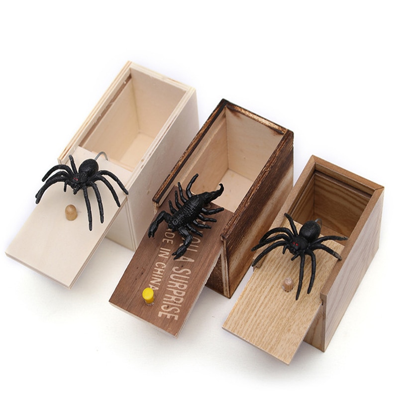 Halloween Houten Prank Trick Spider Doos Grappig Joke Thuis Kantoor Schrikken Speelgoed Spinnen Box Kids Kerstcadeaus