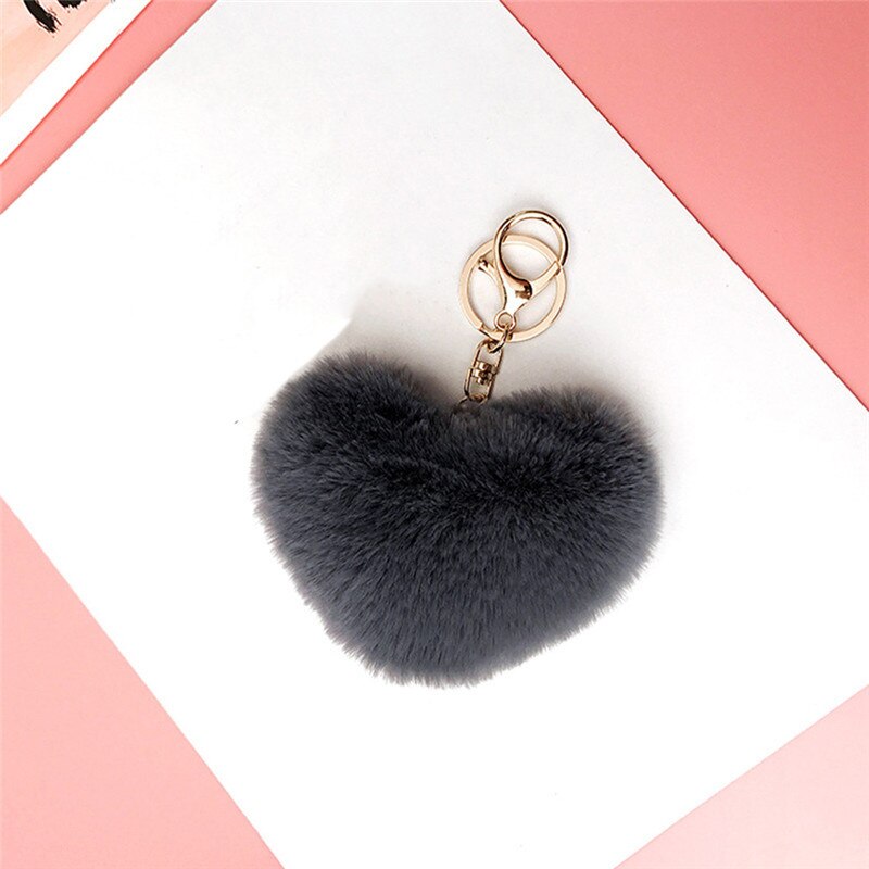 Llaveros para chica juguete de ornamento bebé niños niñas Corazón de amor juguetes de peluche suaves bola de peluche llavero de Metal llaveros para niños juguete para