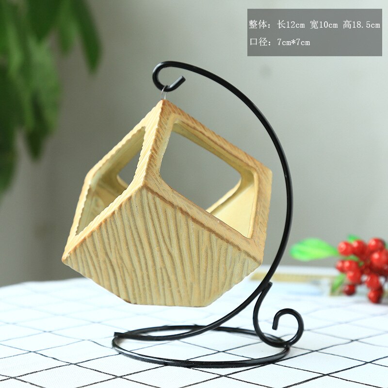 Juego de soportes colgante de madera para decoración de pared, macetas colgantes de interior, jarrón geométrico, contenedor de plantas carnosas con soporte de Metal: 3