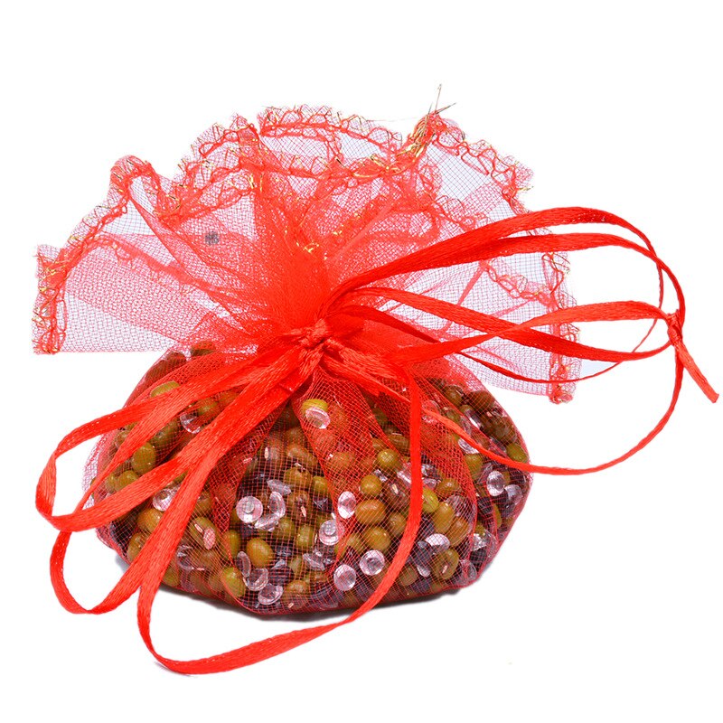 100pcs/lot 25cm Round Drawstring Organza Bags Christmas Chocolate Candy Bag Wedding Party Packaging Pouches 12 Colours