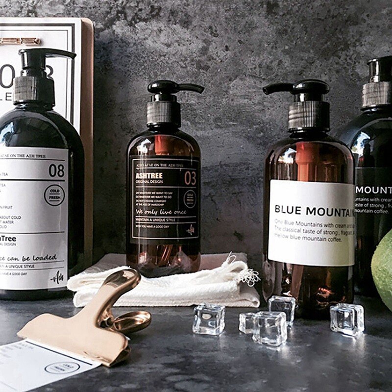 #Q500ml Soap Dispenser Brown Refillable Bottle Shower Gel Shampoo Bottles Press Bottle Jars Shower Gel Bathroom Storage Bottles