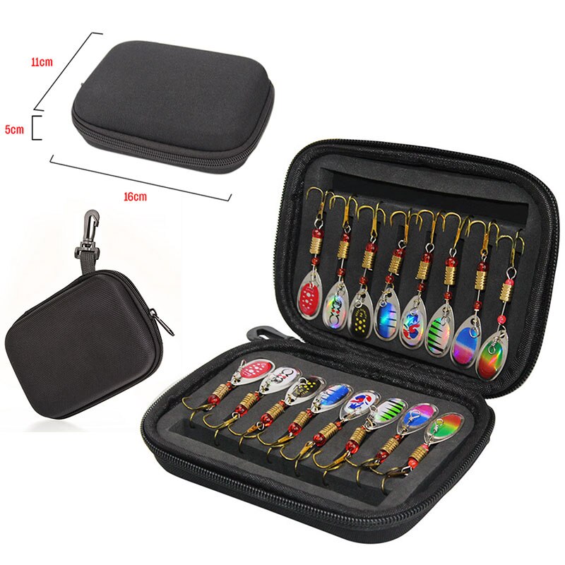 Pailletten Lokken Zak Spinner Tas Set Composiet Aas Vliegen Haken Metalen Pailletten Lepel Lokt Met Eva Hard Shell Storage Case vissen Tas: 16pcs set A
