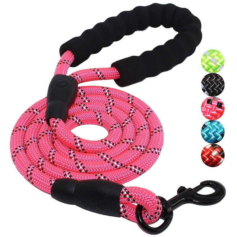 1.5M 2M 3M zabawka-sznurek dla psa Nylon okrągły odblaskowy smycz dla dużego psa wzmocnienie haka dużego psa uprząż do prowadzenia z wygodny uchwyt: Pink / 300cm