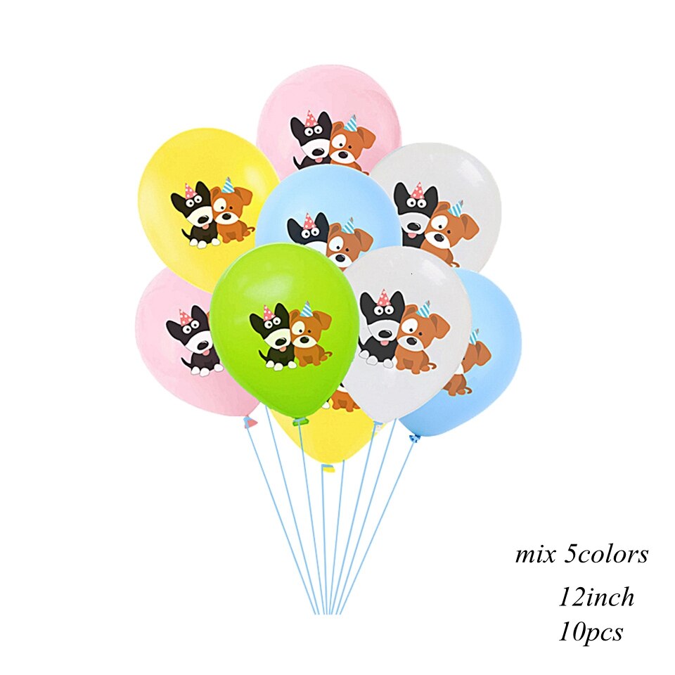 1 Set Dog Birthday Banner 12 Inch Dog Print Latex Balloons Cake Topper for Dog Theme Happy Birthday Party Decoration: 10pcs mix 5type B