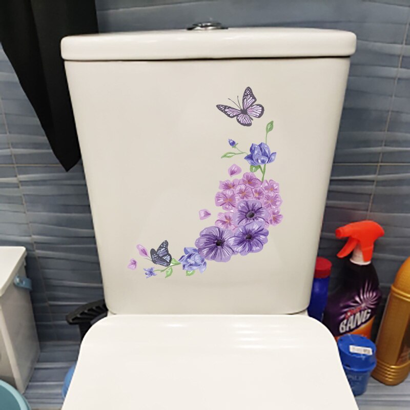Zttzdy 19.7 × 24.2cm lilla sommerfugl blomst stue vægdekoration moderne toilet wc klistermærker  t2-1416
