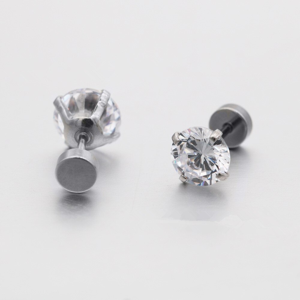 2Pcs The Latest Four Claws Zircon Stainless Steel Stud Earrings Circular Barbell Male Ear Bone Nail Puncture Accessories: 1.0x6x5mm