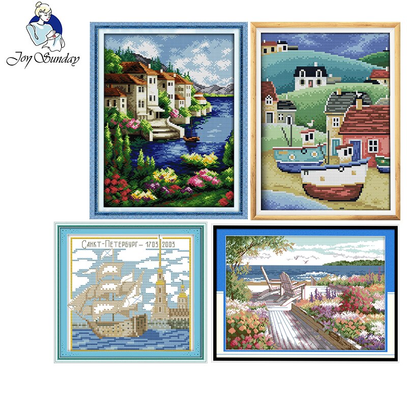 Joy Sunday Seaside Scenery Series DIY14CT Counted Patterns Printed Cross Stitch Kit DMC Fabric Chinese Needlework Embroidery Set