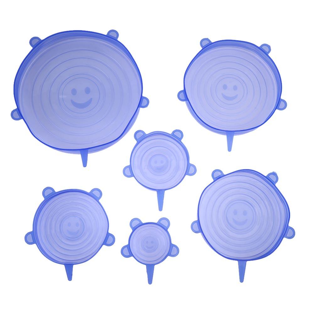 Tapas elásticas de silicona de 6 uds., tapas de succión, sartén reutilizable, tapa para comida de silicona, sartén elástica, utensilios de cocina, triangulación de envíos: 6pcs Blue 1