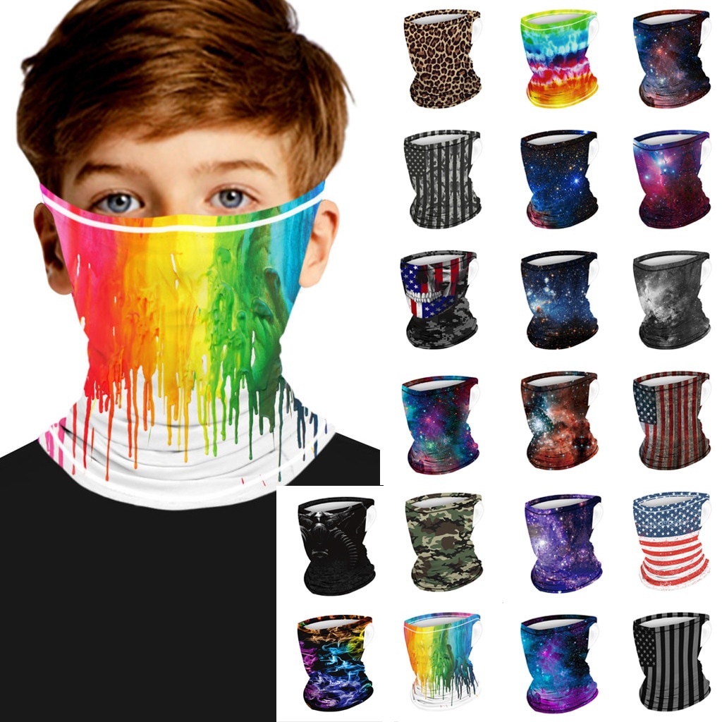 Unisex Washable Rave Bandana Children Outdoor Print Seamless Ear Mask Sports Scarf Neck Tube Dust Riding Mask Windproof Scarf