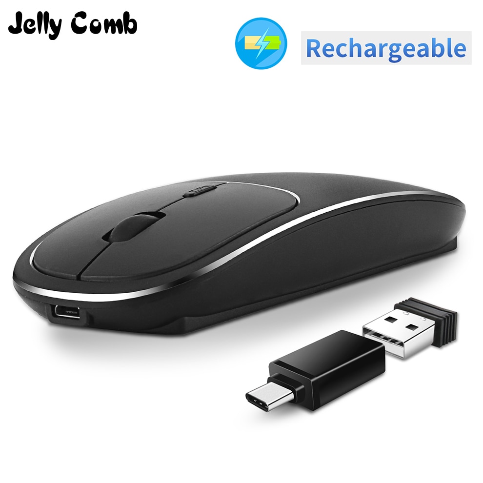 Jelly Comb USB C Wireless Mouse Rechargeable 2.4G Wireless Metal Mouse Slim Silent Type C Mice for Macbook Laptop Notebook PC
