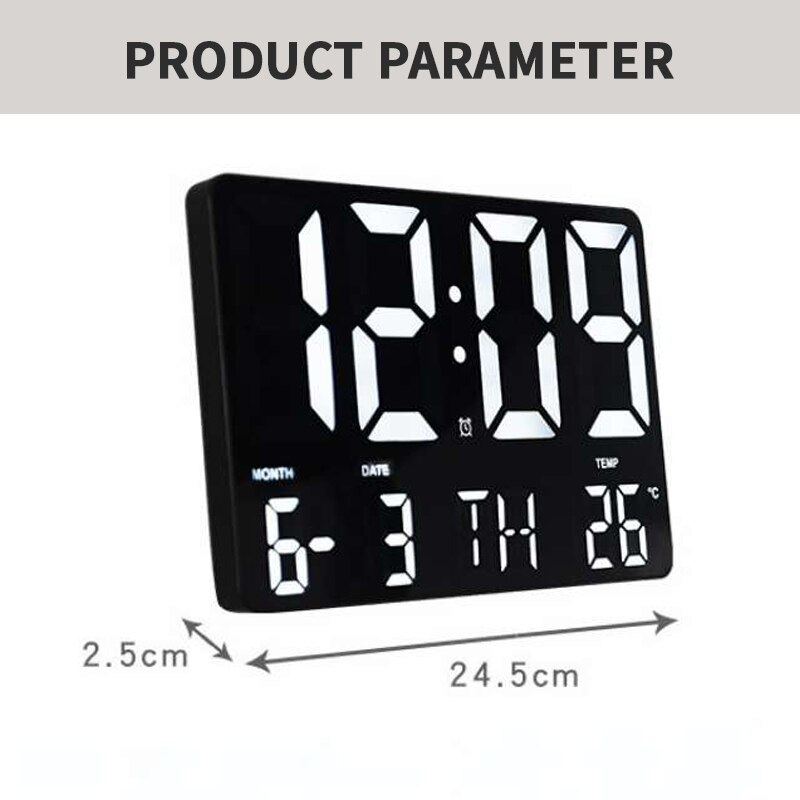 LED Digital Wall Clock Temperature Date and Day Display Electronic LED Clock with Remote Control for Home Living Room Decoration