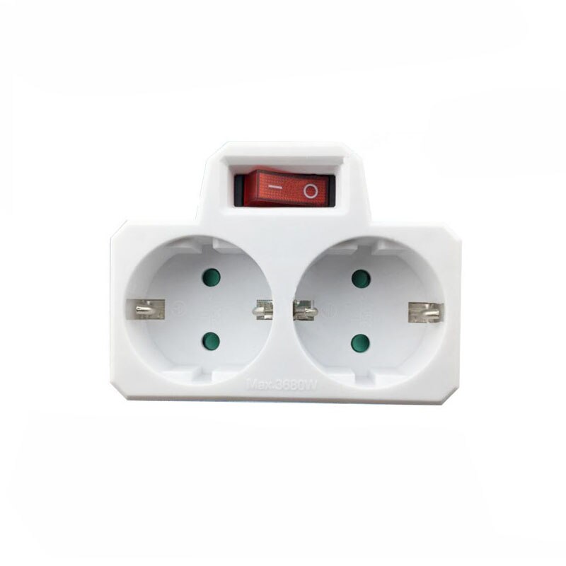 16A 250V 4.8mm European Conversion Plug Socket 1 TO 2 Ways Power Adapter Socket with Switch ON/OFF EU Standard Plug
