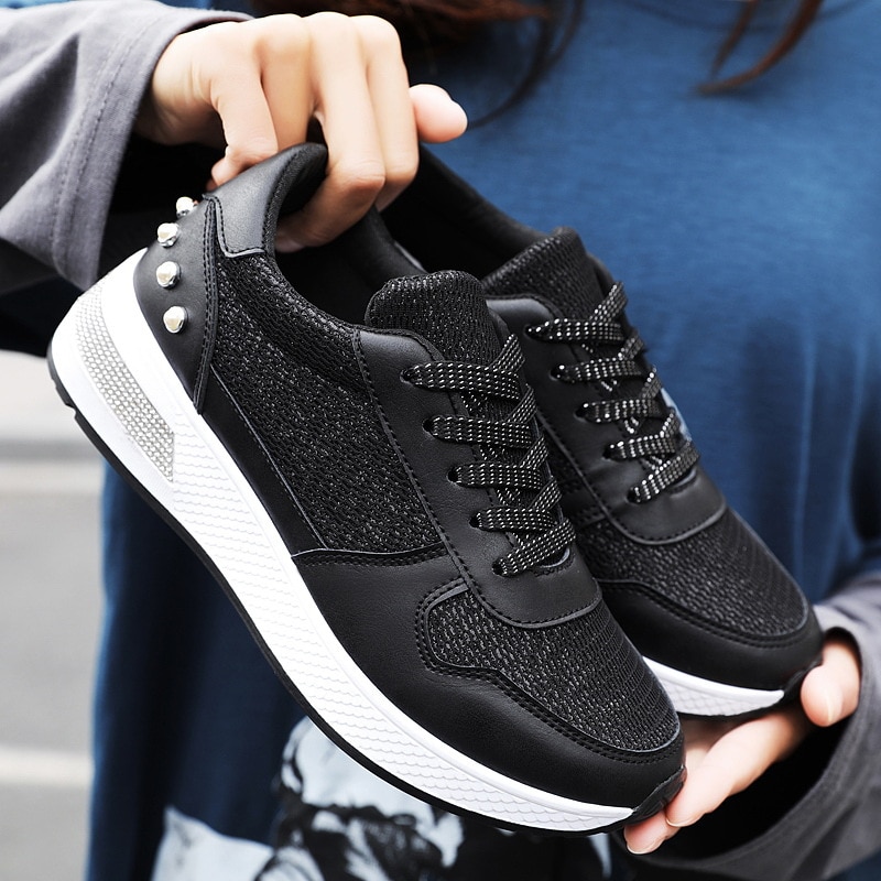 Fujin Vrouwen Sneakers Platform Lace Up Bling Bling Strass Klinknagel Mode Lente Herfst Vrouwelijke Casual Schoenen Tenis Feminino