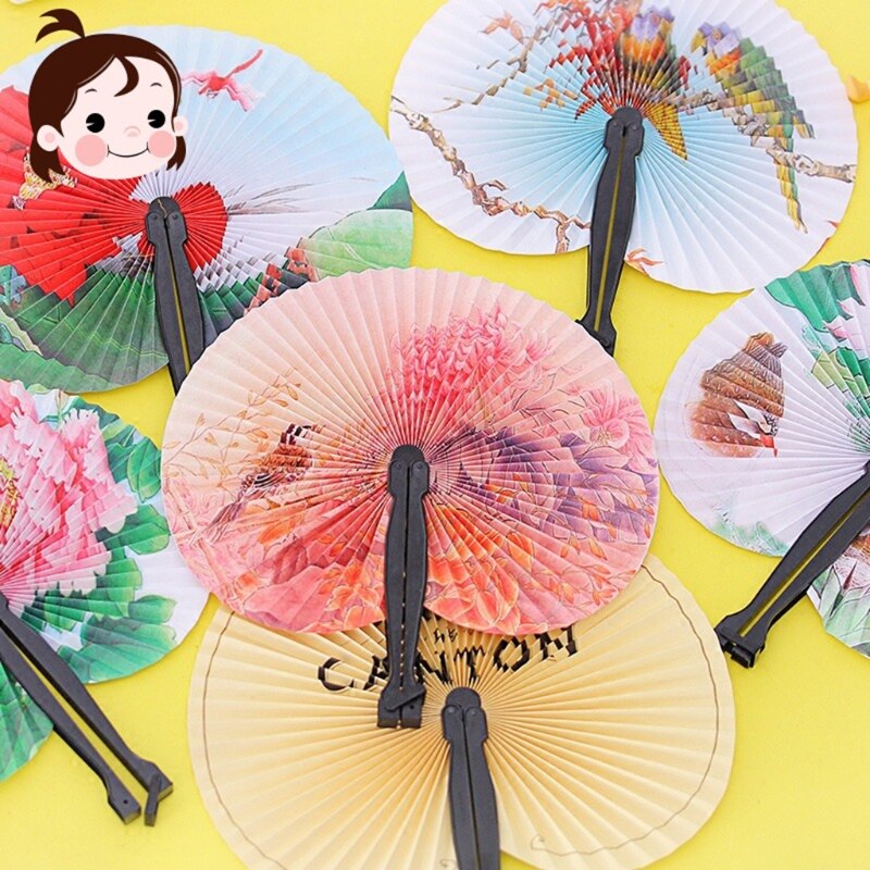 Kinesisk håndholdt foldbar papirventilator til børn tema fest dekoration bærbar fan sommer kunst håndværk