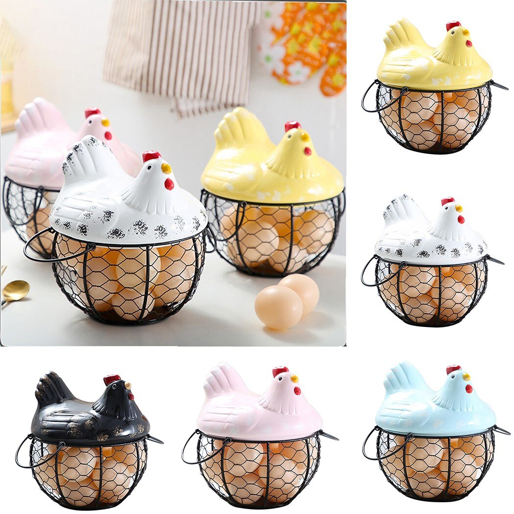 Chicken Shape Iron Egg Storage Box Household Creativite Egg Basket Egg Tray Storage Basket Fruit Container Refrigerator Storage