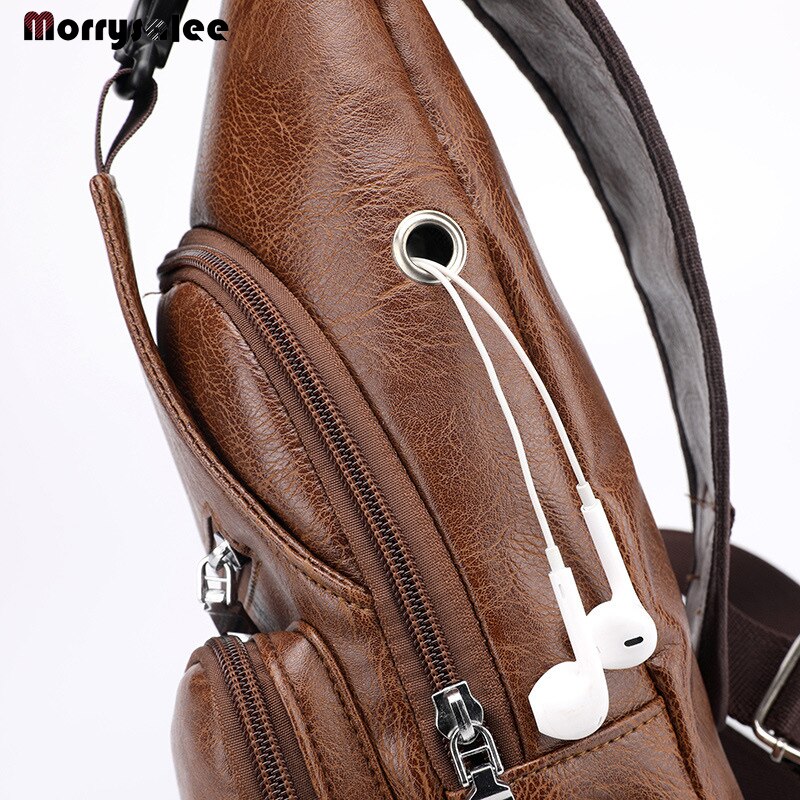 Men's Crossbody Bags Men's USB Chest Bag Messenger bag Leather Shoulder Bags Diagonal Package Back Pack Travel