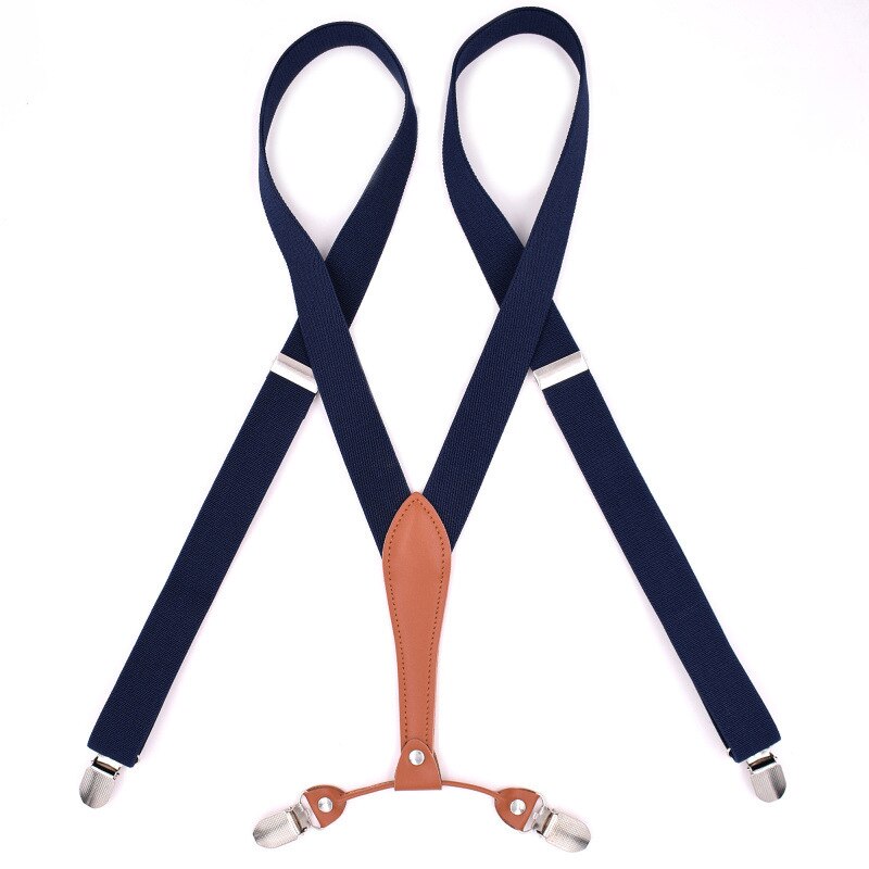 2.5cm Wide X-Shape Trouser Pants Suspenders Braces 4 Clips for Adult Women Men Boy Girl Wedding Party Event-Black Blue Red: Navy Blue
