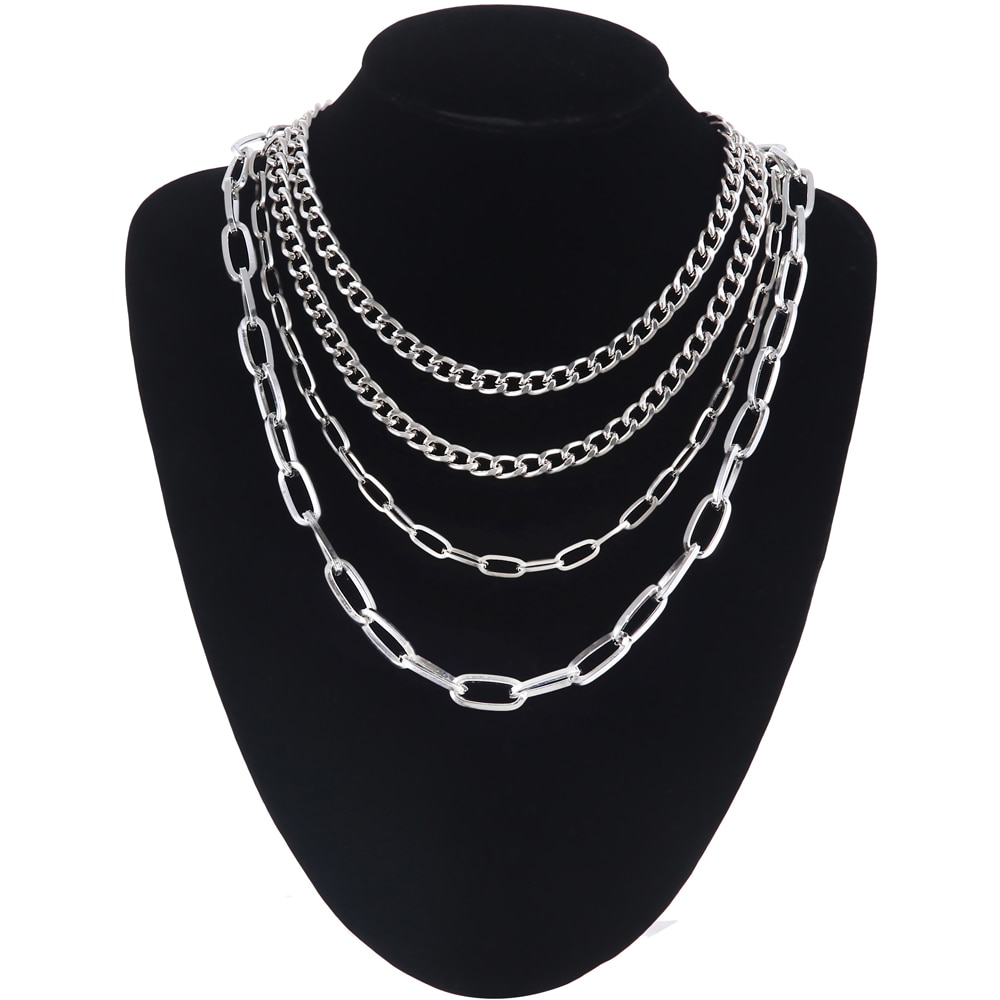 4pcs/set Layer chain necklace girls multilayer claviclel chain women female chocker neck Gothic Punk jewelry Accessories