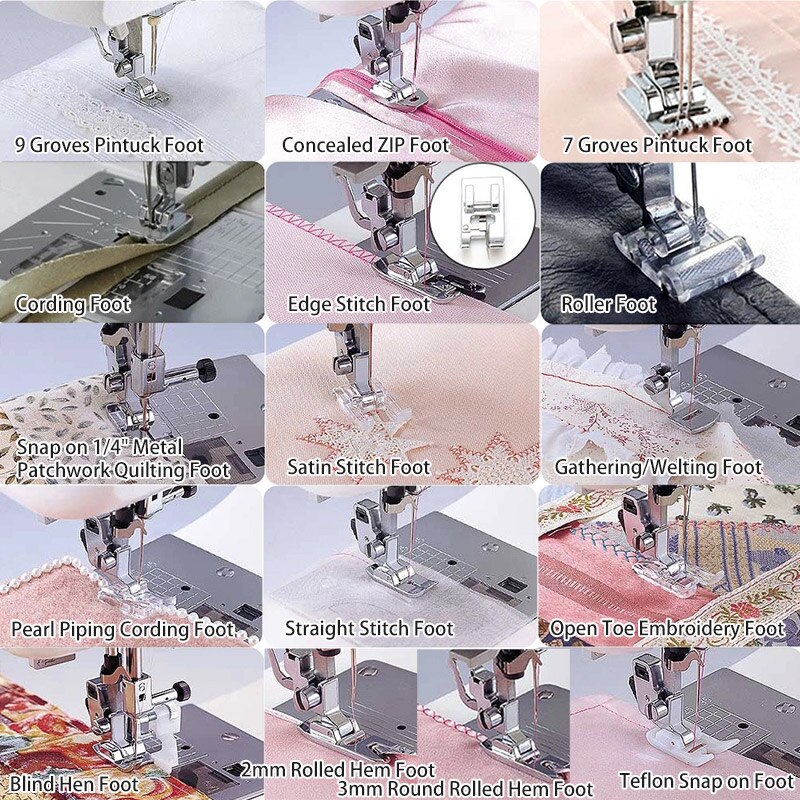 Juego de accesorios para costura, prensatelas para máquina de coser, piezas de herramientas para tejer, cremallera Invisible, pies plisados, 16 unids/set