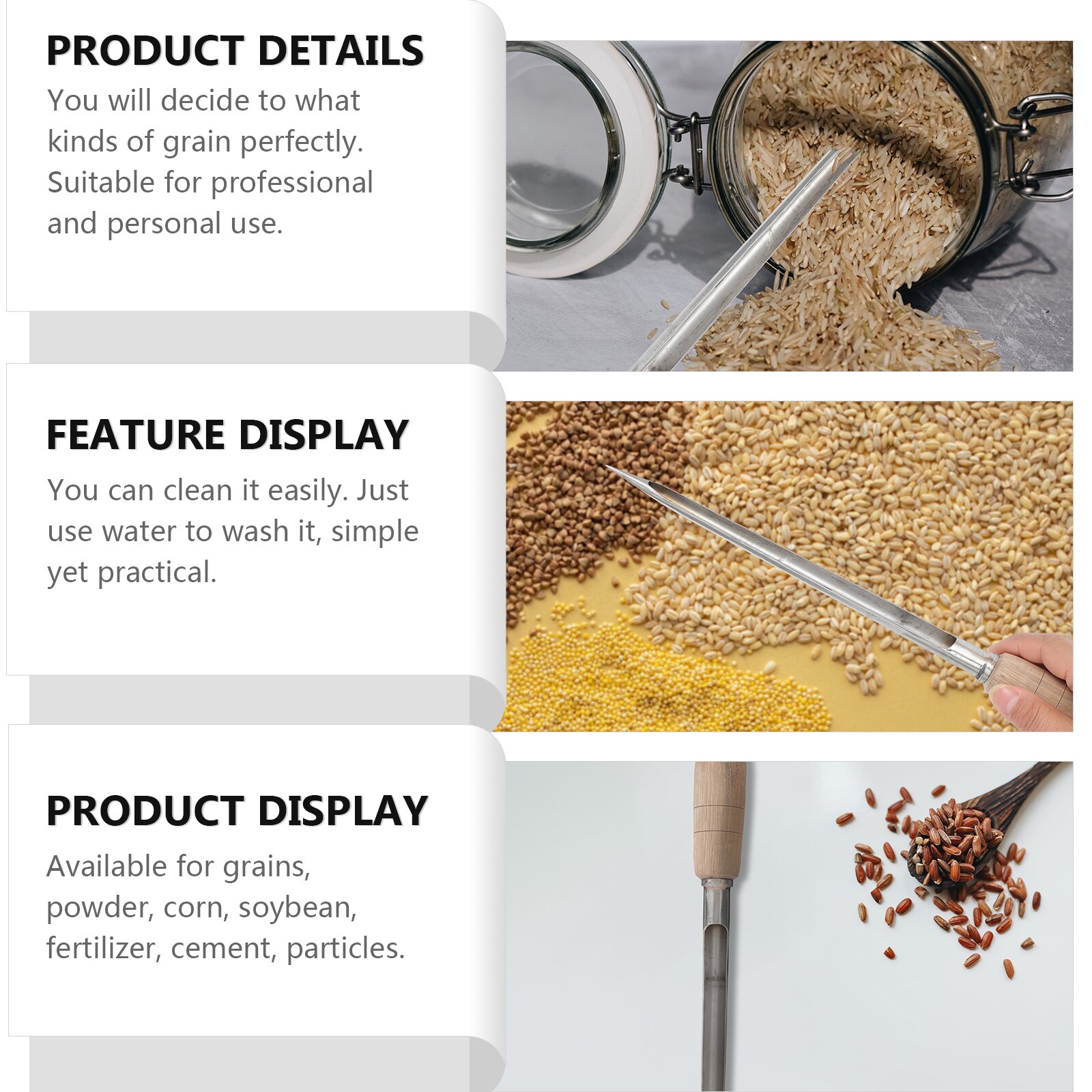 Wheat Corn Rice Grain Powder Sampler Stainless Steel Cereal Sampler