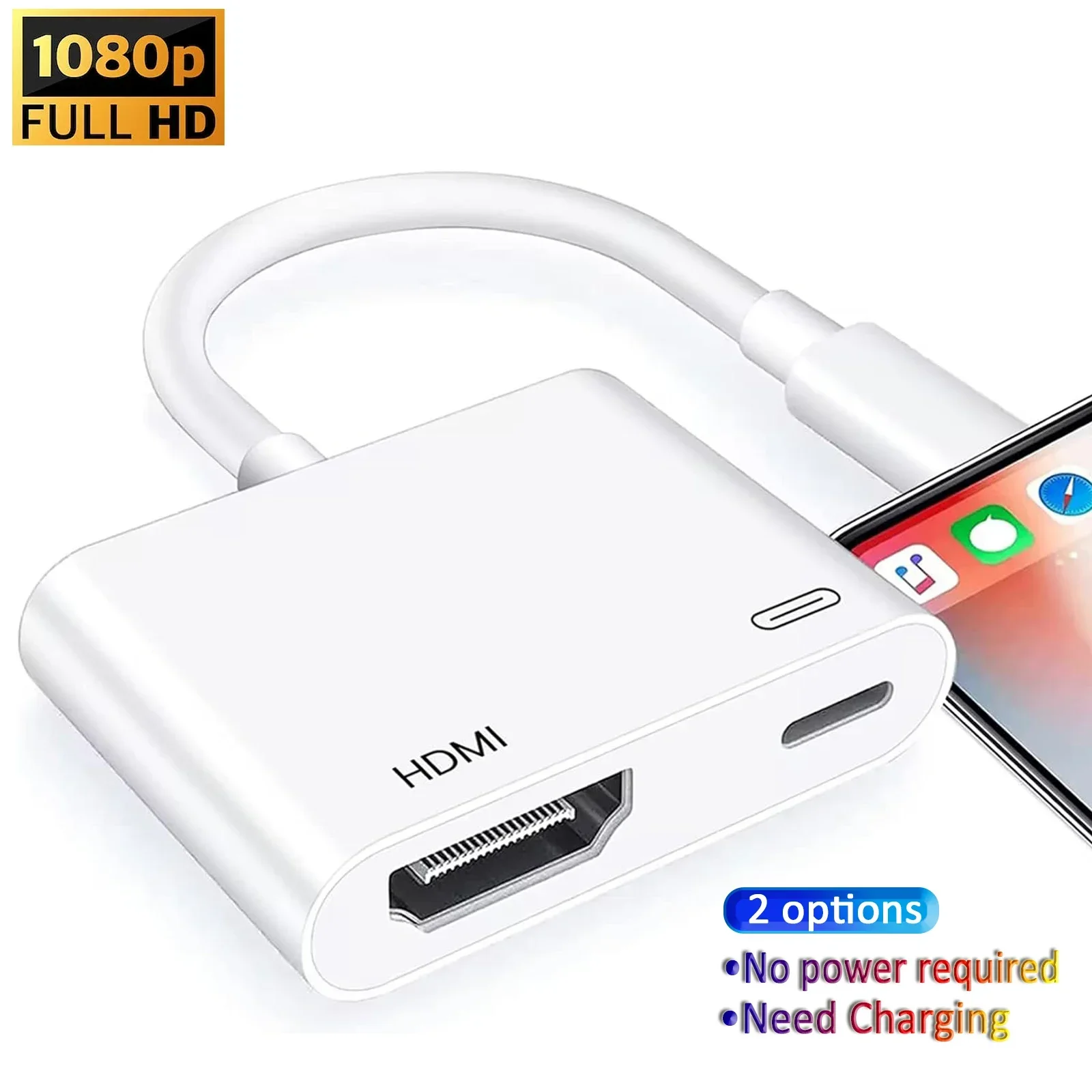 Adaptador de iPhone a HDMI para monitores de TV Compatible con proyector Adaptador de puerto de 8 pines para modelos iPhone iPod Conexión HDMI