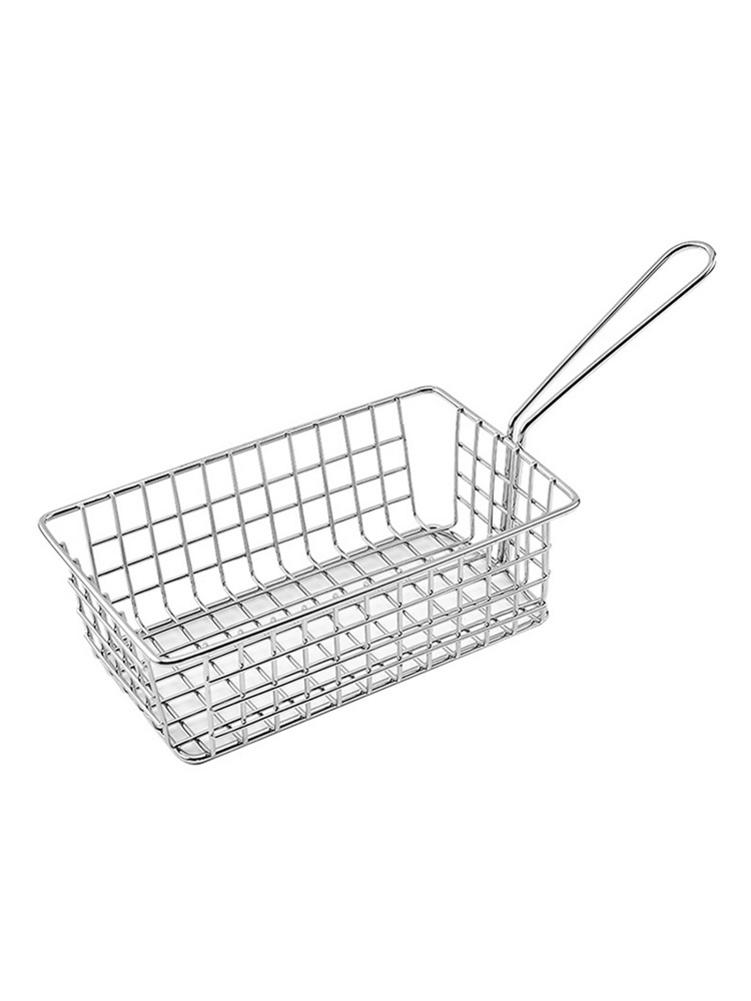 French Fries Container Square Frying Chip Basket Stainless Steel Chip Cooking Basket Snack Potato Chips Barrel for Kitchen