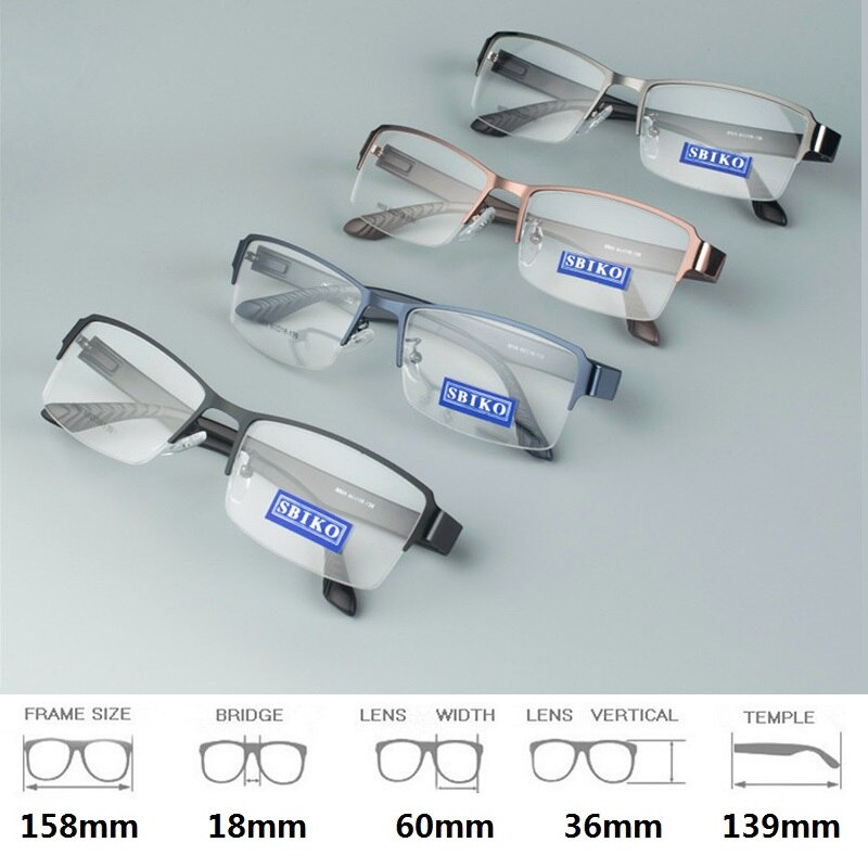 Zerosun oversized brillestel herre 158mm store brede brilleglas mand semi kantløse briller til graduate nærsynethed linse