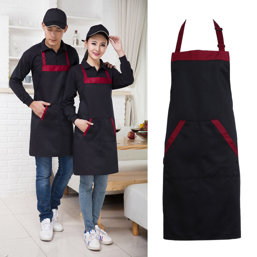 Noir rouge unisexe Chef cuisine cuisine traiteur dos nu tablier bavoir avec 2 poches taille unique en moyen accessoire de cuisine