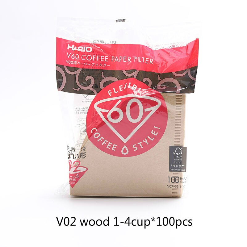 HARIO Japanese coffee filter paper cone V60 hand-made coffee drip coffee filter paper VCF-01/02 coffee filter: wood 1-4cup-100pcs