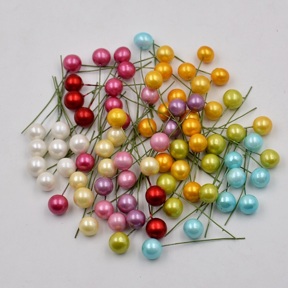 Perles en plastique, 40 pièces, fleurs de baca, étamine artificielle, pour décoration de mariage, bricolage, Scrapbooking, couronne décorative, fleurs de pistel
