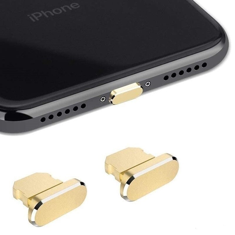 2 Stuks Aluminium Anti Stof Plug Voor Iphone 13 12 Mini 11 Pro Max Xs 8 Plus Ipad Airpods apple Serie Lightning Port Cover: 2 PCS Gold