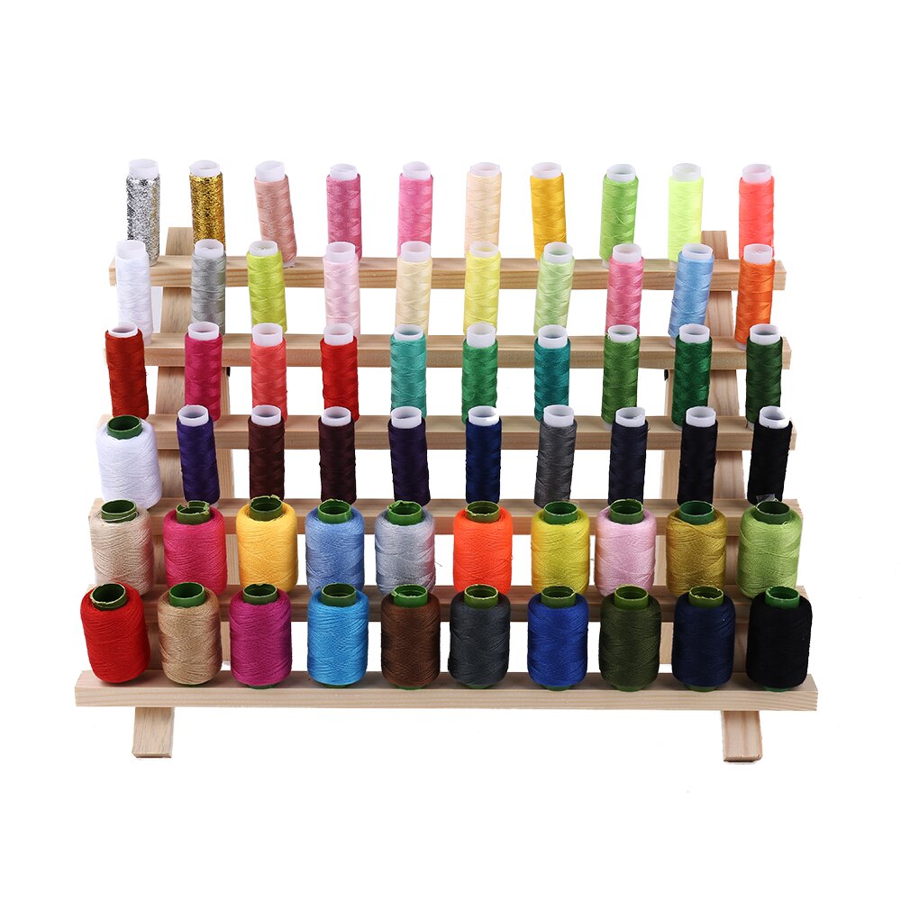 Boîte de rangement en bois pour bobines de fil à coudre, cadre pliable, ferme, organisateur, support de maison en bois, tricot, broderie, montage mural: 60 Spools Kit