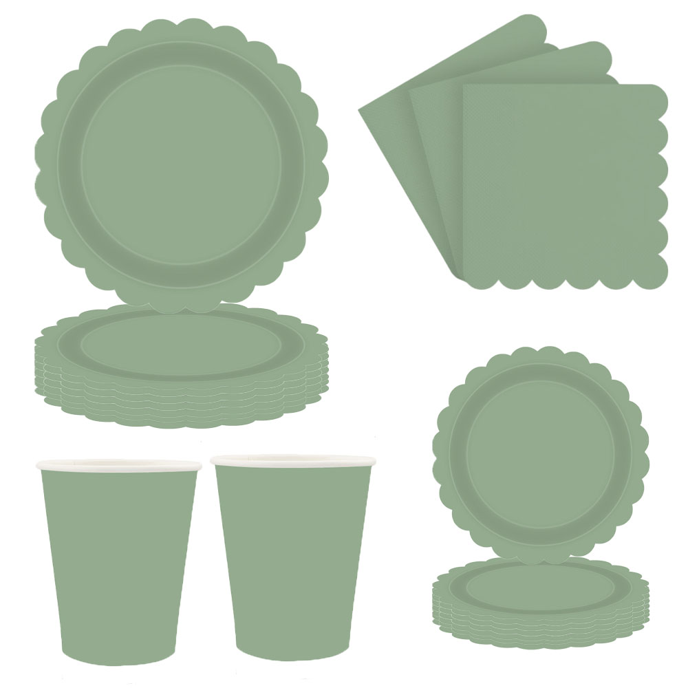 Pitsimuotoiset yksivärinen ruohonvihreä syntymäpäiväkoristeet kertakäyttöiset astiastosetit paperilautaset kupit lautasliinat pöytäliinatarvikkeet