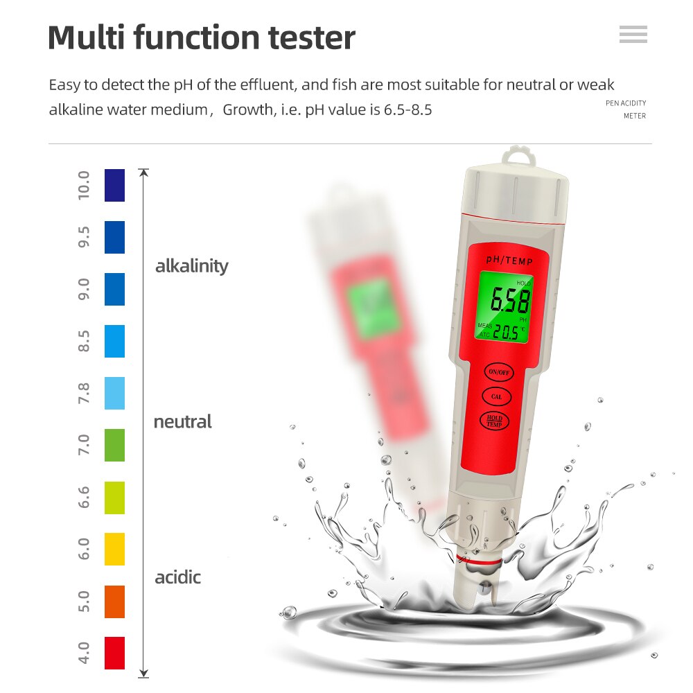 pH-902 PH &amp; Temperature Meter PH Meter Digital Water Monitor Tester For Pools Drinking Water Aquariums 0-14 50% Off