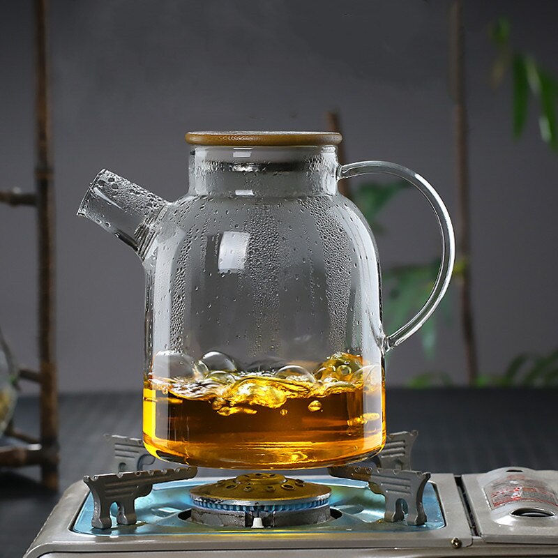 1000ml/1800ml Heatable Glass Kettle Water Jug Heat-Resistant Teapots with Stainless Steel Cover Transparent Juice Container
