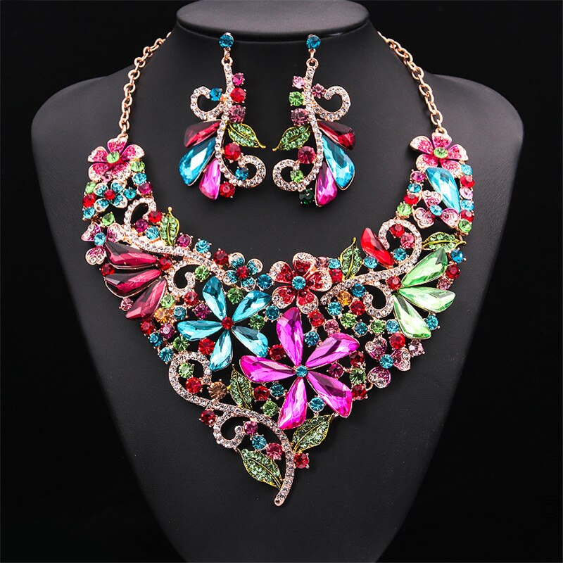 Wedding Jewelry For Women Bridal Crystal Necklace Earring Sets Charm Five-leaf Flower Luxurious Jewelry Valentine&#39;s Day: Multi