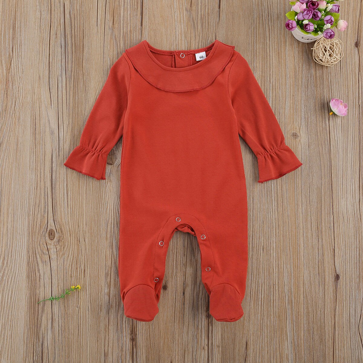 Focusnorm Baby Baby Meisjes Jongens Footies Rompertjes 6 Kleuren Solid Lange Mouwen Knop Herfst Winter Jumpsuits