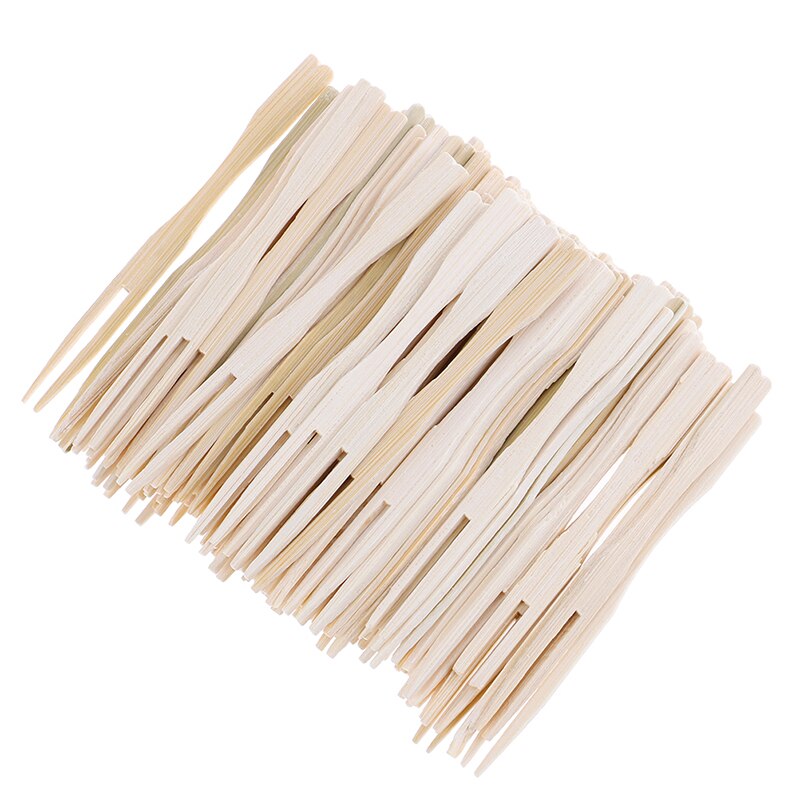Bamboo Fruit Forks Beige 9cm Length Cocktail Fruit Picks Skewers Sticks Party Dessert Utensil Disposable Forks 100PCS