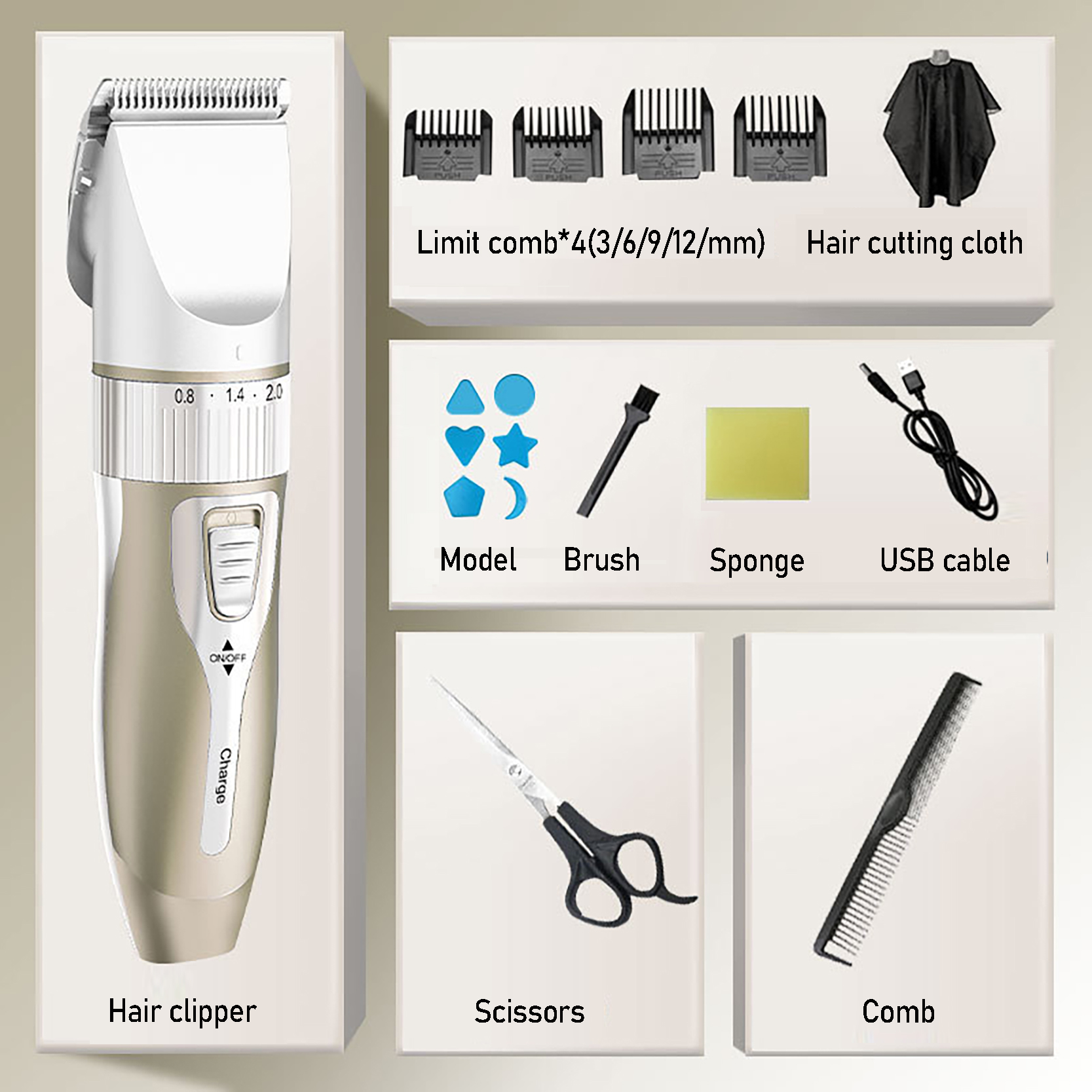Elektrisches Haarschneidemaschinen-Set für zu Hause, geräuscharmer und langer Akkulaufzeit-Haarschneider, wiederaufladbarer USB-Rasierer und Haarschneidewerkzeug.: Blau