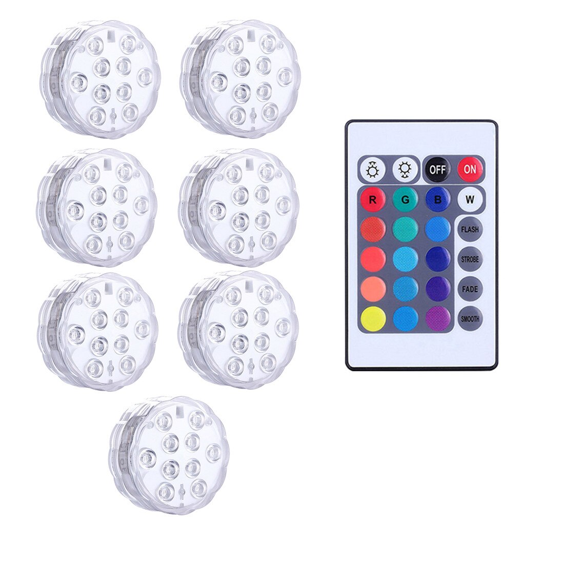 10 stuks 10 led rgb onderwaterlamp onderwater nachtlampje op afstand bedienbaar tuin zwembadlamp voor bruiloft feest vaas boog: 7 lampen 1 afstandsbediening