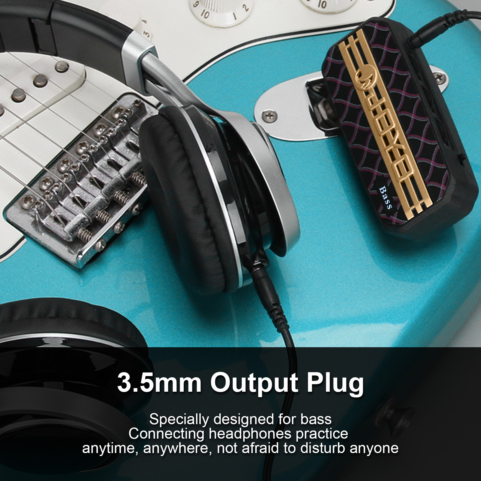 Mini Amp Draagbare Elektrische Bass Hoofdtelefoonversterker 3.5Mm Plug Extra Audio Ingang Plug Play Speaker Mute Voor Elektrische Bas