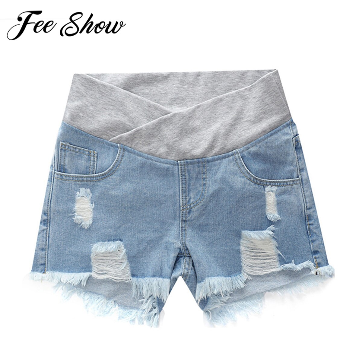Zwangere Vrouwen Shorts Zomer Dragen Moederschap Low-Taille Denim Ripped Shorts Ondersteuning Riem Losse Korte Broek Voor Zwangerschap Kleding