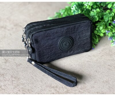 women Korean canvas clutch fabric coin purse female three-layer zipper mobile phone key bag card coin bag medium: 7a