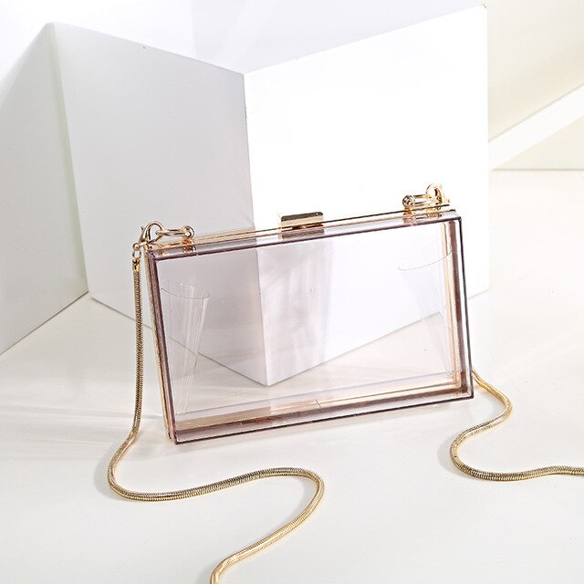 Neue Acryl Transparent Frauen Kupplung Tasche Kette Frauen Handtasche Kette Schulter Tasche Messenger Bag Abend Tasche: clear gold two chain