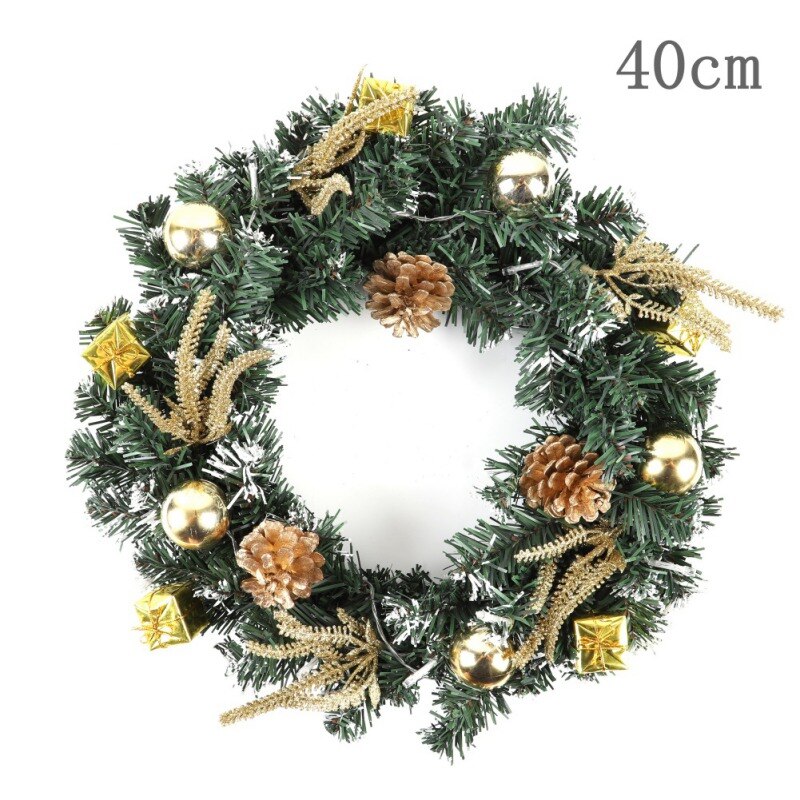 Artificial Pine Cones Berries And Flowers Tree Christmas Wreath Hanging Ornaments LED Flowers Door Decoration